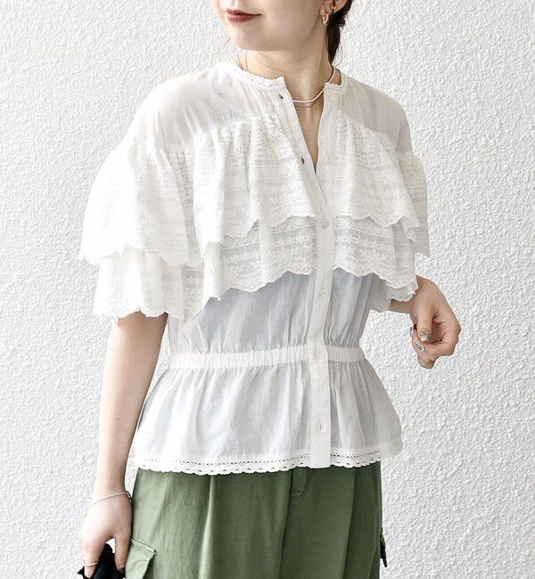 SHIPS any「bon_meur:〈洗濯機可能〉レース ヨーク ペプラム フリル ブラウス」|シャツ・ブラウス|