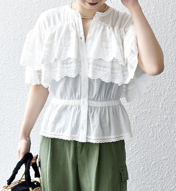 SHIPS any「bon_meur:〈洗濯機可能〉レース ヨーク ペプラム フリル ブラウス」|シャツ・ブラウス|