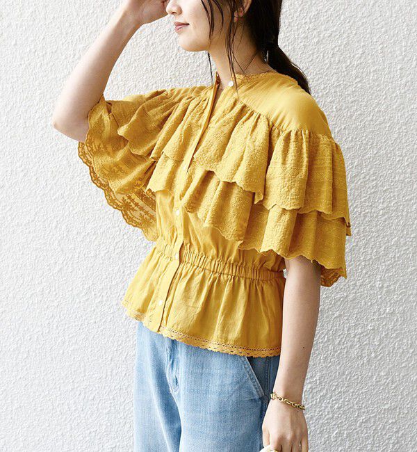 SHIPS any「bon_meur:〈洗濯機可能〉レース ヨーク ペプラム フリル ブラウス」|シャツ・ブラウス|