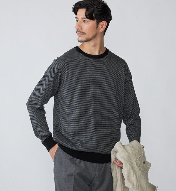 SHIPS「SHIPS: HANDFRAME 16ゲージ マイクロボーダー クルーネック ニット」|ニット・セーター|