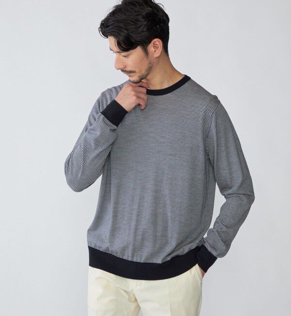 SHIPS「SHIPS: HANDFRAME 16ゲージ マイクロボーダー クルーネック ニット」|ニット・セーター|