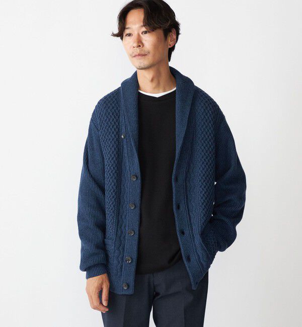 SHIPS「SHIPS:〈手洗い可能〉ウール コットン アラン ショールカラー カーディガン」|カーディガン|