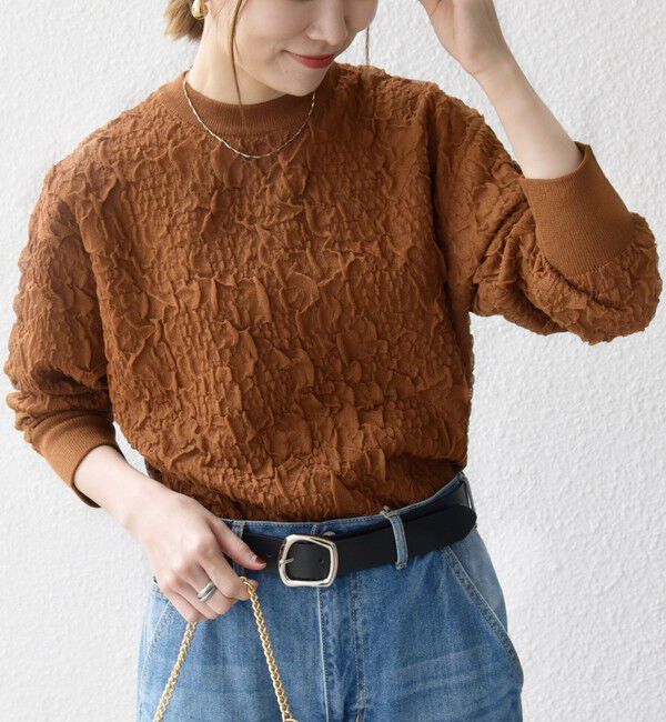 SHIPS any「《一部追加予約》SHIPS any:〈手洗い可能〉ジャカード バンピー クルーネック プルオーバー」|ニット・セーター|キャメル