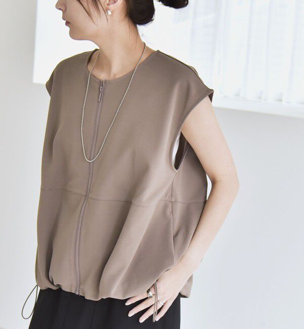 quaranciel「quaranciel:〈手洗い可能〉カット ジョーゼット ドロスト ジップ ベスト」|ベスト・ジレ|