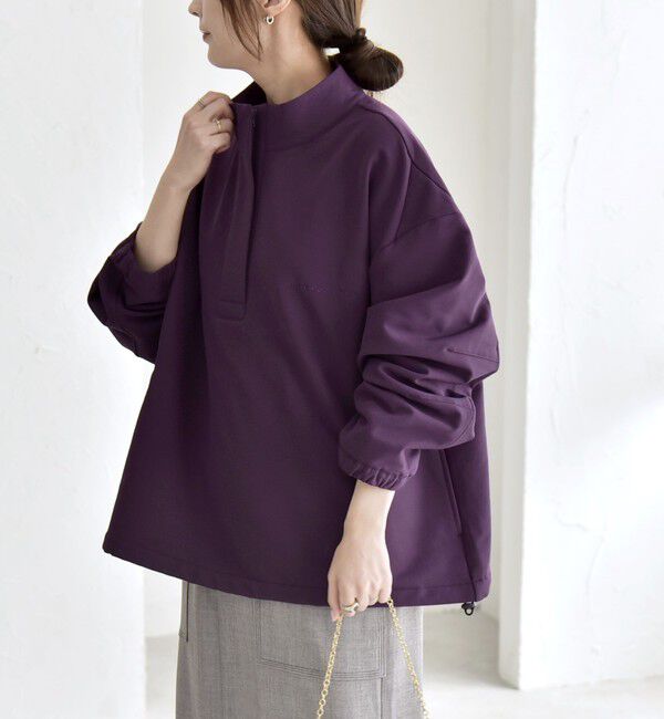 quaranciel「quaranciel:〈洗濯機可能〉ハーフ ジップ ロゴ 刺繍 ドロスト プルオーバー」|プルオーバー|