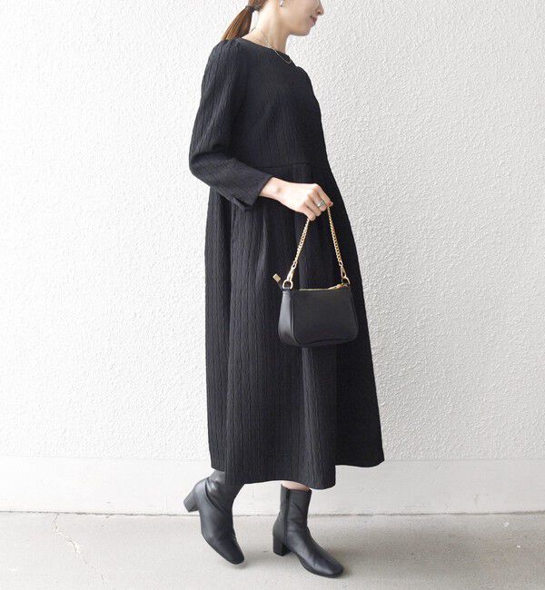 SHIPS any「SHIPS any:〈手洗い可能〉ジャカード ウエスト タック ノーカラー ワンピース［NAVY BLUE］」|ワンピース|