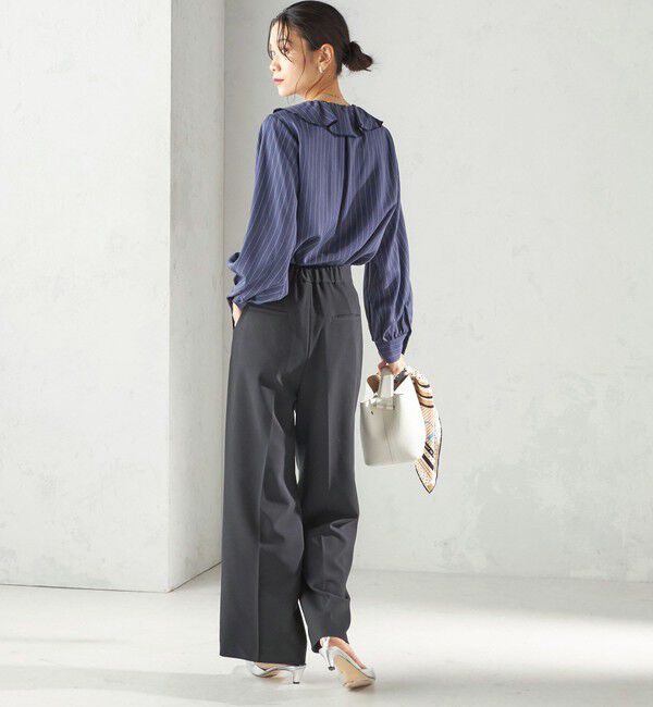 SHIPS for women「《予約》〈手洗い可能〉フィブリル ストライプ フリル カラー ブラウス」|シャツ・ブラウス|