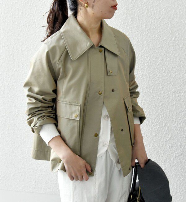 SHIPS any「SHIPS any:〈手洗い可能〉シャンブレー Aライン フレア ショート コート」|その他|オリーブ