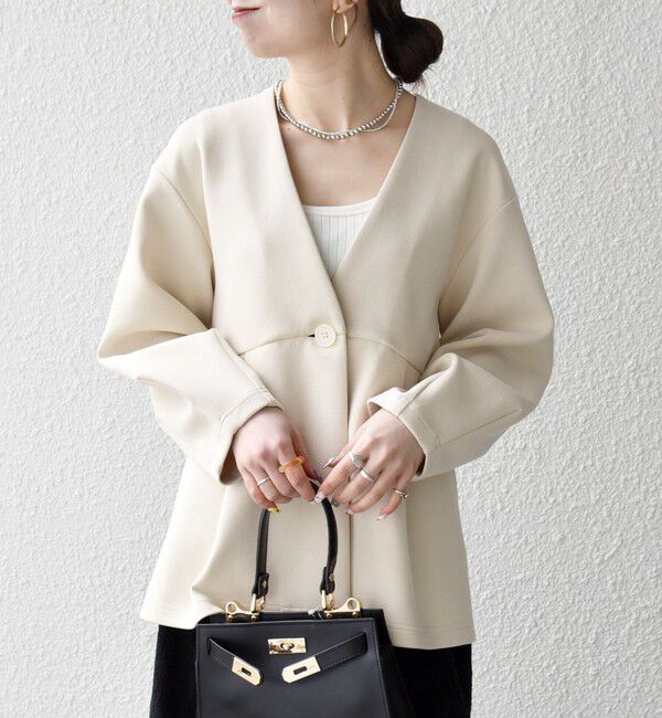 SHIPS any「SHIPS any:〈手洗い可能〉ダンボール ペプラム Vネック ジャケット」|ノーカラージャケット|