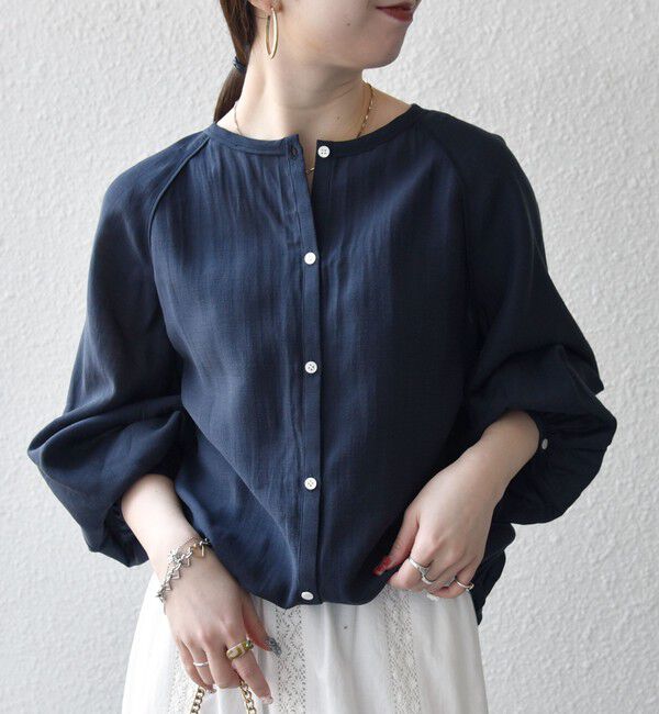 SHIPS any「《追加予約》SHIPS any:〈洗濯機可能〉リネン ミックス シアー ボリューム スリーブ ブラウス」|シャツ・ブラウス|