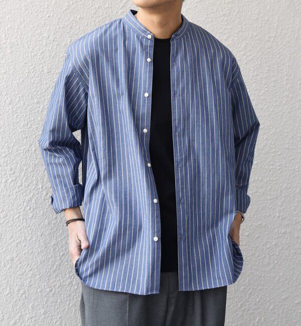 SHIPS any「SHIPS any:〈洗濯機可能〉コットン/リネン ストライプ バンドカラー シャツ 26SS◇」|シャツ・ブラウス|