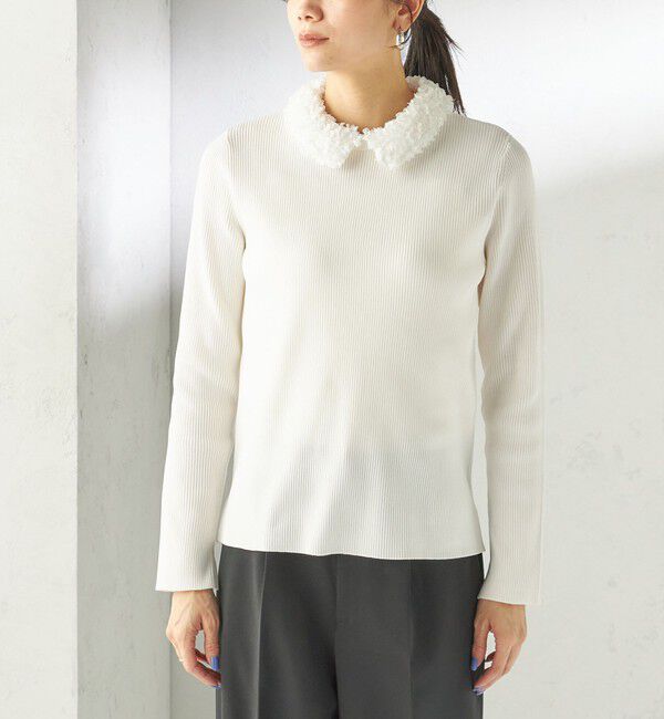 SHIPS for women「〈手洗い可能〉2WAY ポリエステル フリル カラー リブ ニット」|ニット・セーター|