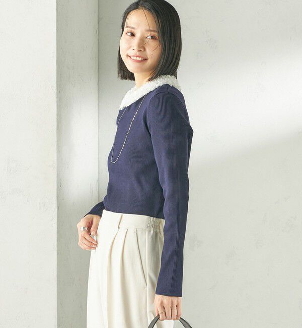 SHIPS for women「〈手洗い可能〉2WAY ポリエステル フリル カラー リブ ニット」|ニット・セーター|
