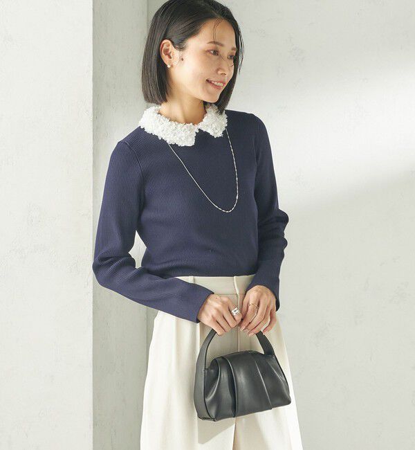 SHIPS for women「〈手洗い可能〉2WAY ポリエステル フリル カラー リブ ニット」|ニット・セーター|