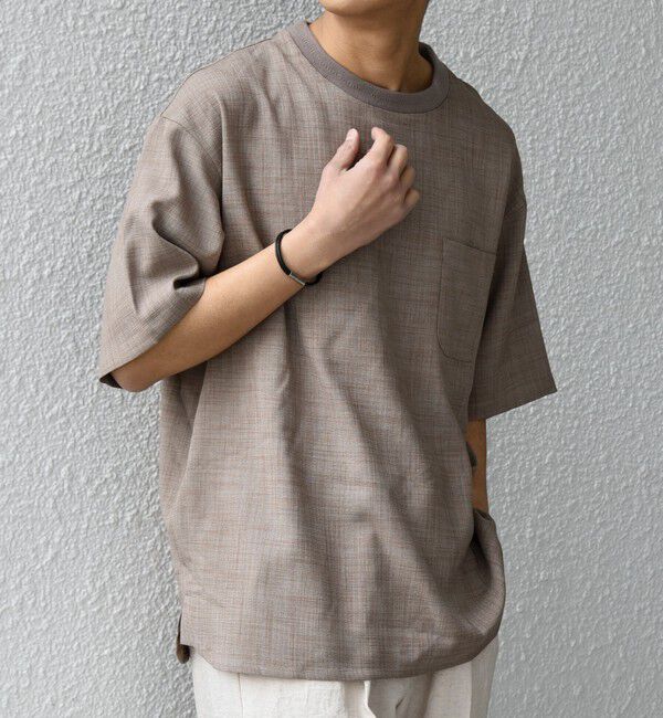 SHIPS any「SHIPS any:〈UVカット〉FUTURE LINEN CANVAS リネンライク デザイン リブ ポケット Tシャツ◇」|Tシャツ・カットソー|