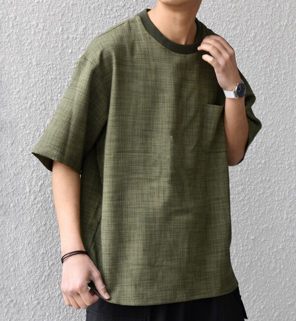 SHIPS any「SHIPS any:〈UVカット〉FUTURE LINEN CANVAS リネンライク デザイン リブ ポケット Tシャツ◇」|Tシャツ・カットソー|