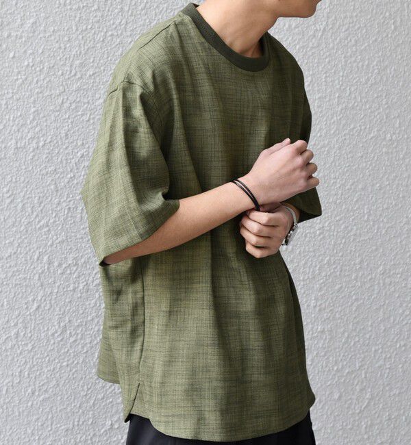 SHIPS any「SHIPS any:〈UVカット〉FUTURE LINEN CANVAS リネンライク デザイン リブ ポケット Tシャツ◇」|Tシャツ・カットソー|