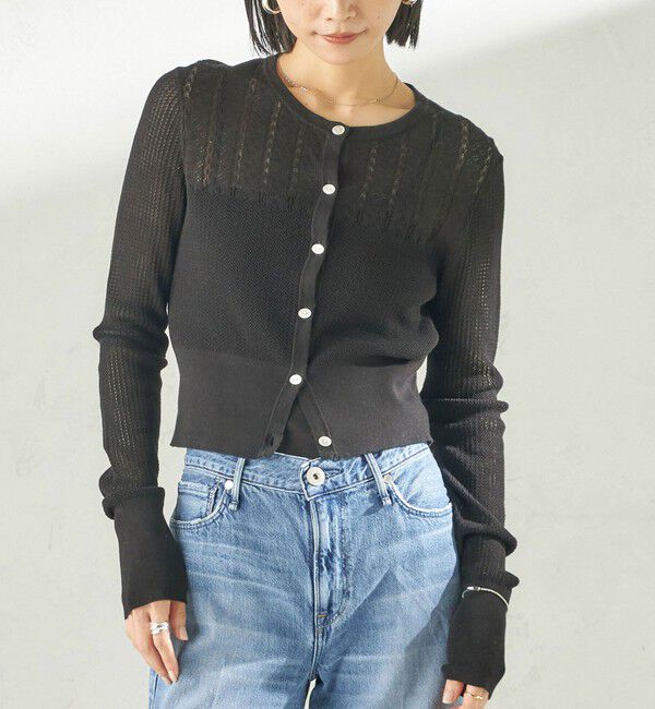 SHIPS for women「堀田茜&times;SHIPS:〈手洗い可能〉アイレット ニット カーディガン」|カーディガン|ブラック