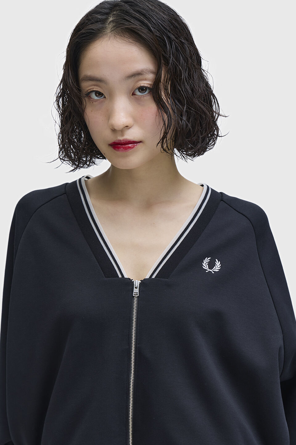 FRED PERRY 「Sheer Tipped Sweatshirt Cardigan」|カーディガン|BLACK