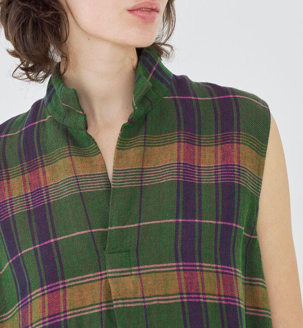 GALERIE VIE「リネンコットンマドラスチェック スキッパ―カラーワンピース」|ワンピース|