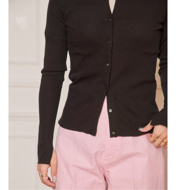 IENA LA BOUCLE「IENA LA BOUCLE ライトリブクルーネックカーディガン」|カーディガン|