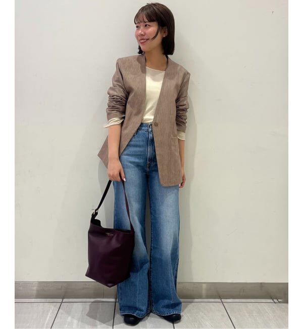 SLOBE IENA「メランジュヘリンボーンカラーレスジャケット」|ノーカラージャケット|