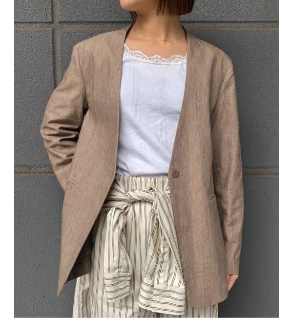 SLOBE IENA「メランジュヘリンボーンカラーレスジャケット」|ノーカラージャケット|