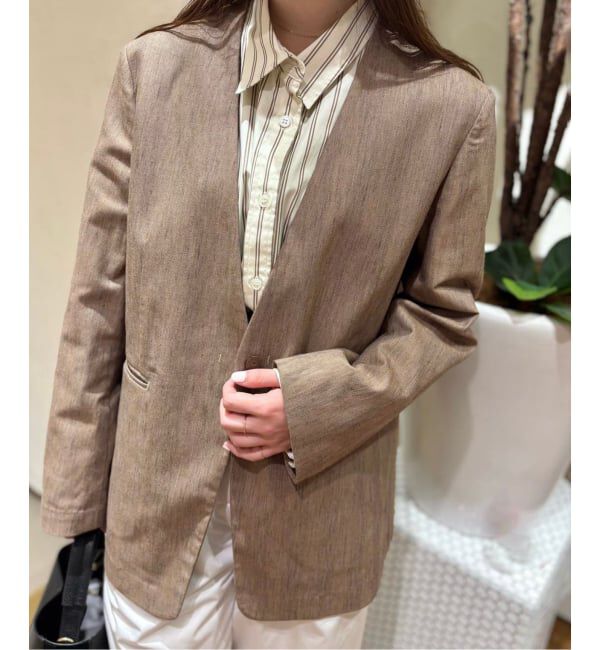 SLOBE IENA「メランジュヘリンボーンカラーレスジャケット」|ノーカラージャケット|