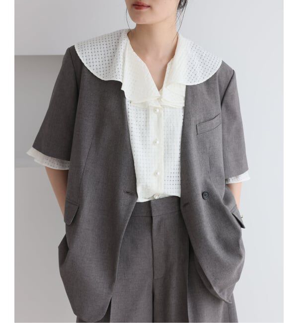 IENA「《予約》BLACK 襟フリルブラウス」|シャツ・ブラウス|