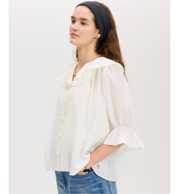 IENA「《予約》BLACK 襟フリルブラウス」|シャツ・ブラウス|ナチュラル