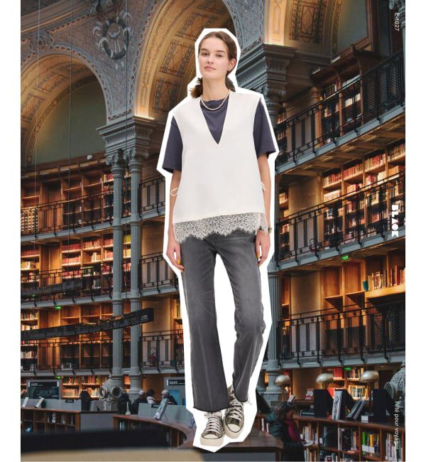 IENA「《予約》BLACK Vネックノースリーブブラウス」|シャツ・ブラウス|