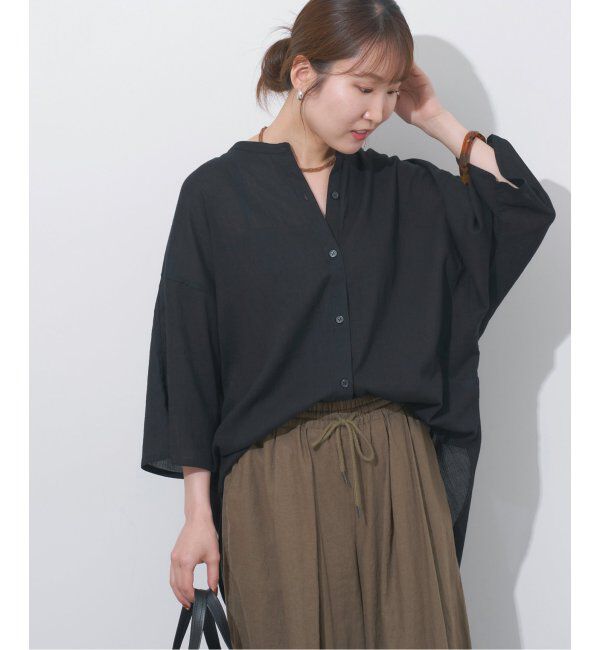 JOURNAL STANDARD relume「楊柳バンドカラーシャツ」|シャツ・ブラウス|ブラック