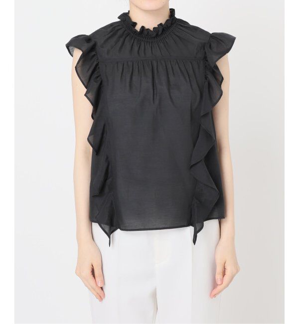 NOBLE「《追加4》【洗える】シャーリングフリルノースリブラウス」|シャツ・ブラウス|