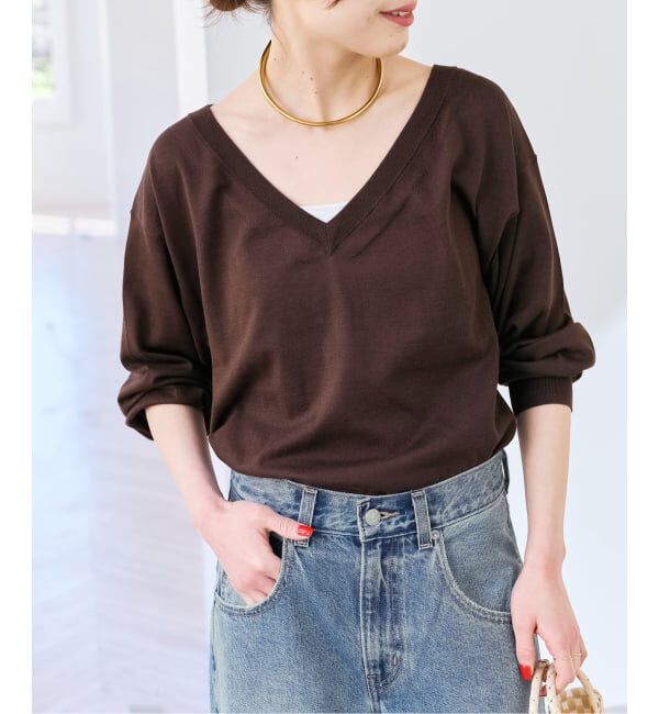 Spick and Span「《セットアップ / 手洗い可》シルクコットンVネックプルオーバー」|ニット・セーター|