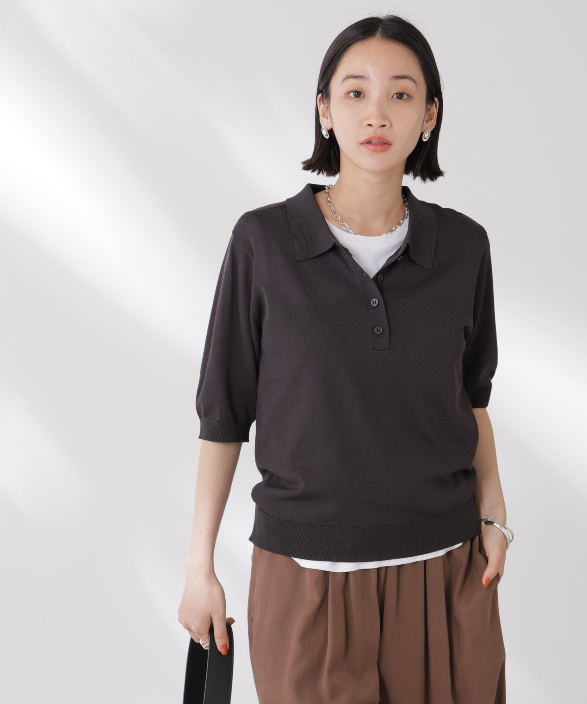 nano･universe「多機能強撚ポロニットトップス」|ニット・セーター|