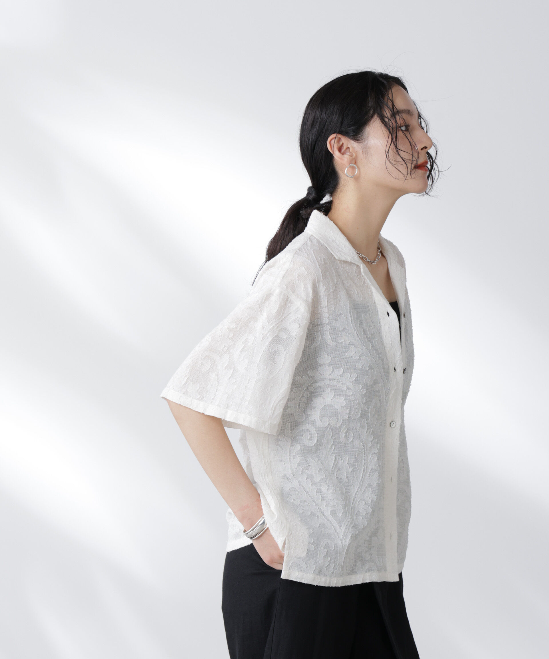 nano･universe「made in india カットワークジャカードシャツ(セットアップ可)」|シャツ・ブラウス|