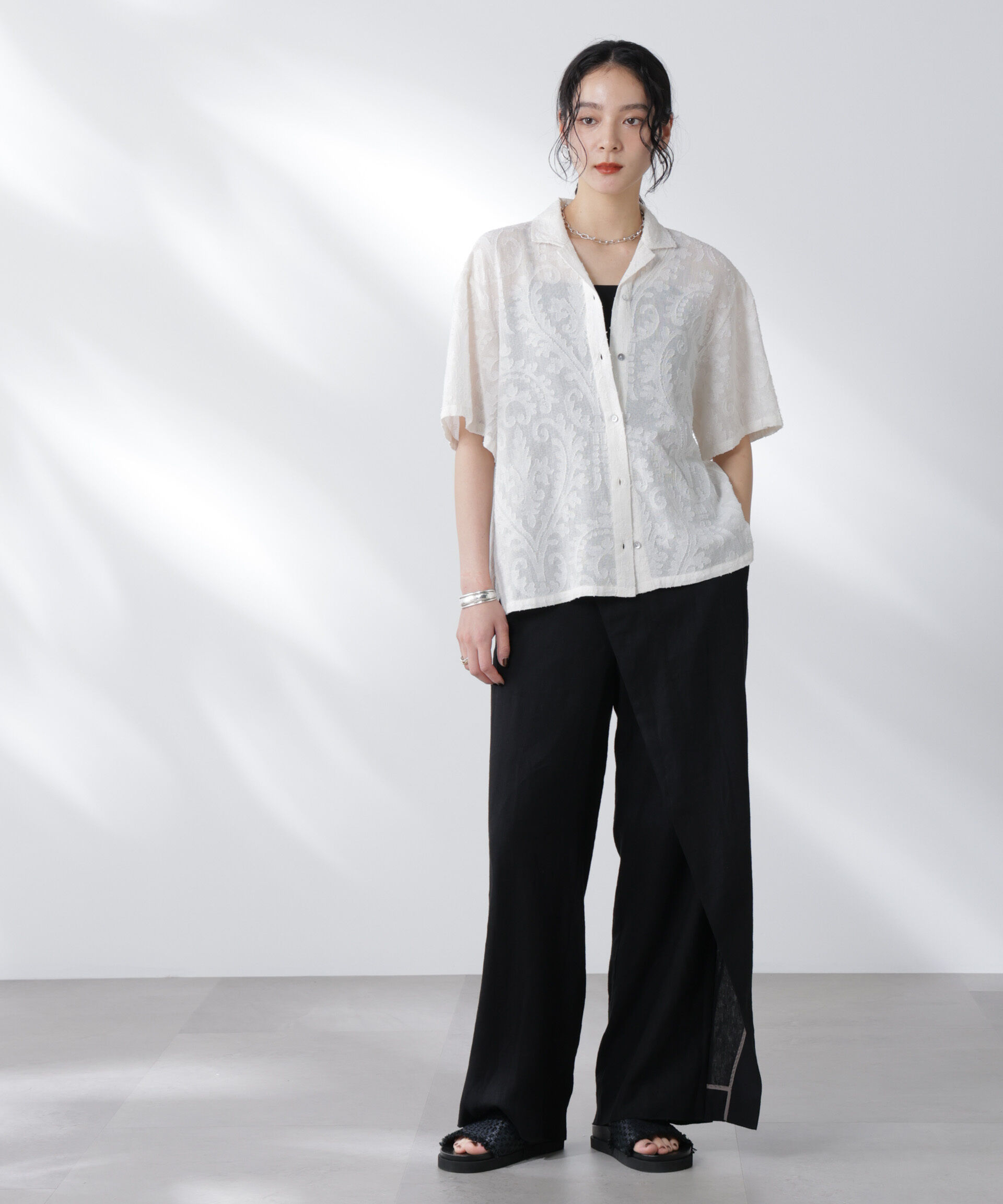 nano･universe「made in india カットワークジャカードシャツ(セットアップ可)」|シャツ・ブラウス|