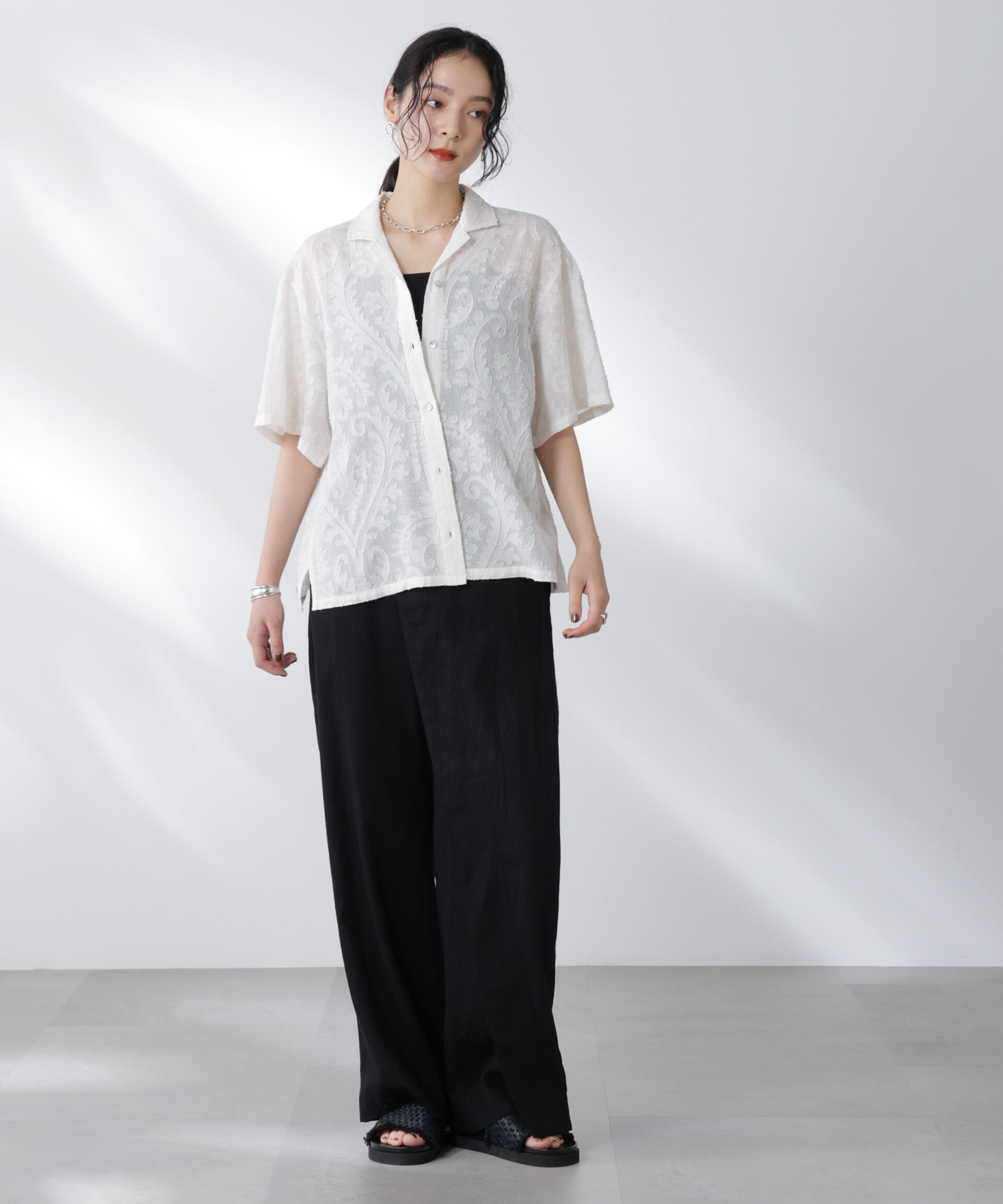 nano･universe「made in india カットワークジャカードシャツ(セットアップ可)」|シャツ・ブラウス|