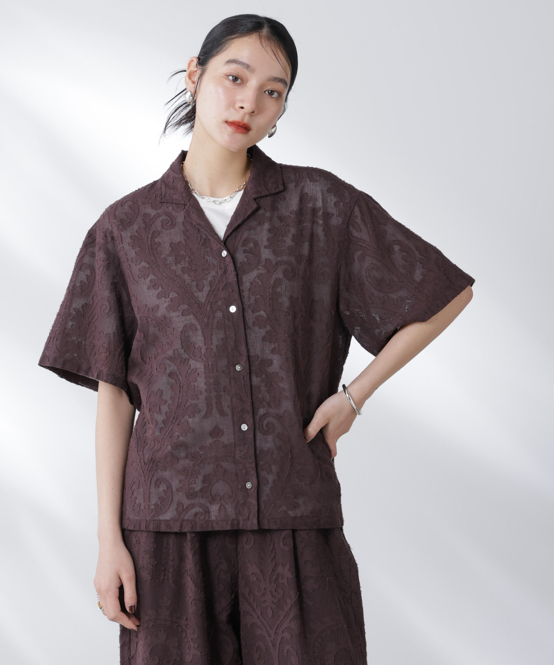 nano･universe「made in india カットワークジャカードシャツ(セットアップ可)」|シャツ・ブラウス|