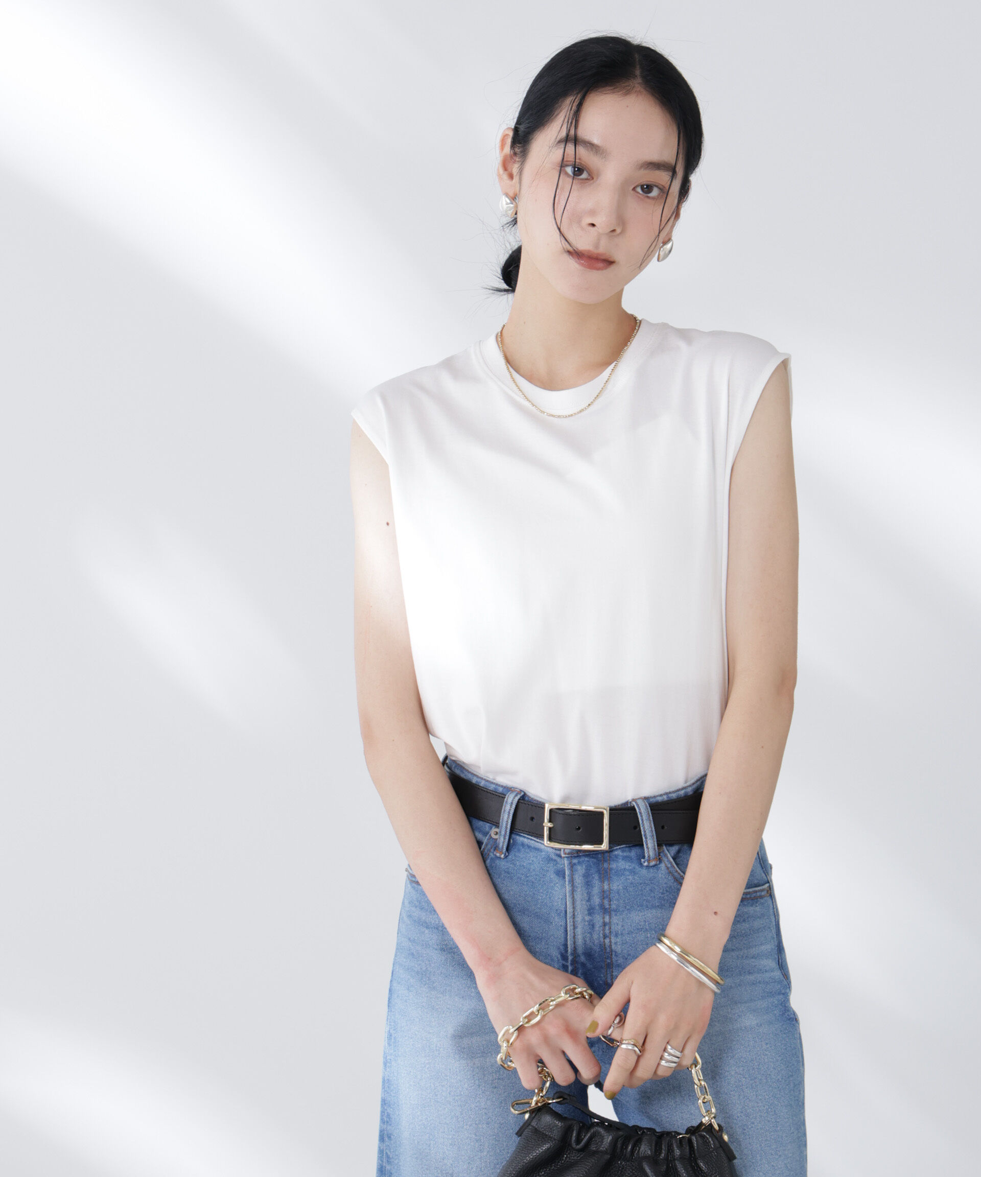 nano･universe「NANOFINE強撚コットンノースリーブトップス」|Tシャツ・カットソー|ホワイト