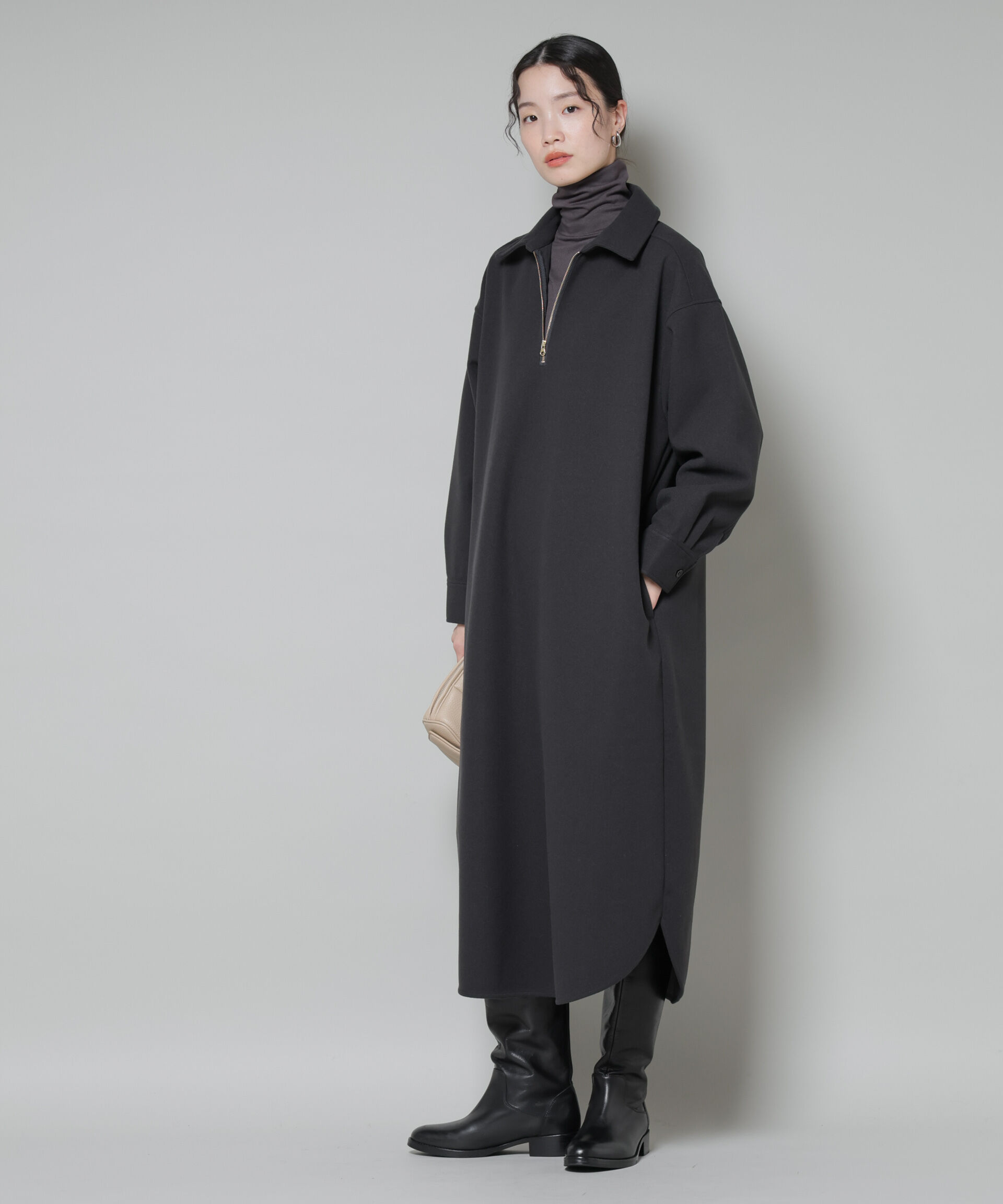 nano･universe「ソフトメルトンジャージーハーフジップワンピース」|ワンピース|