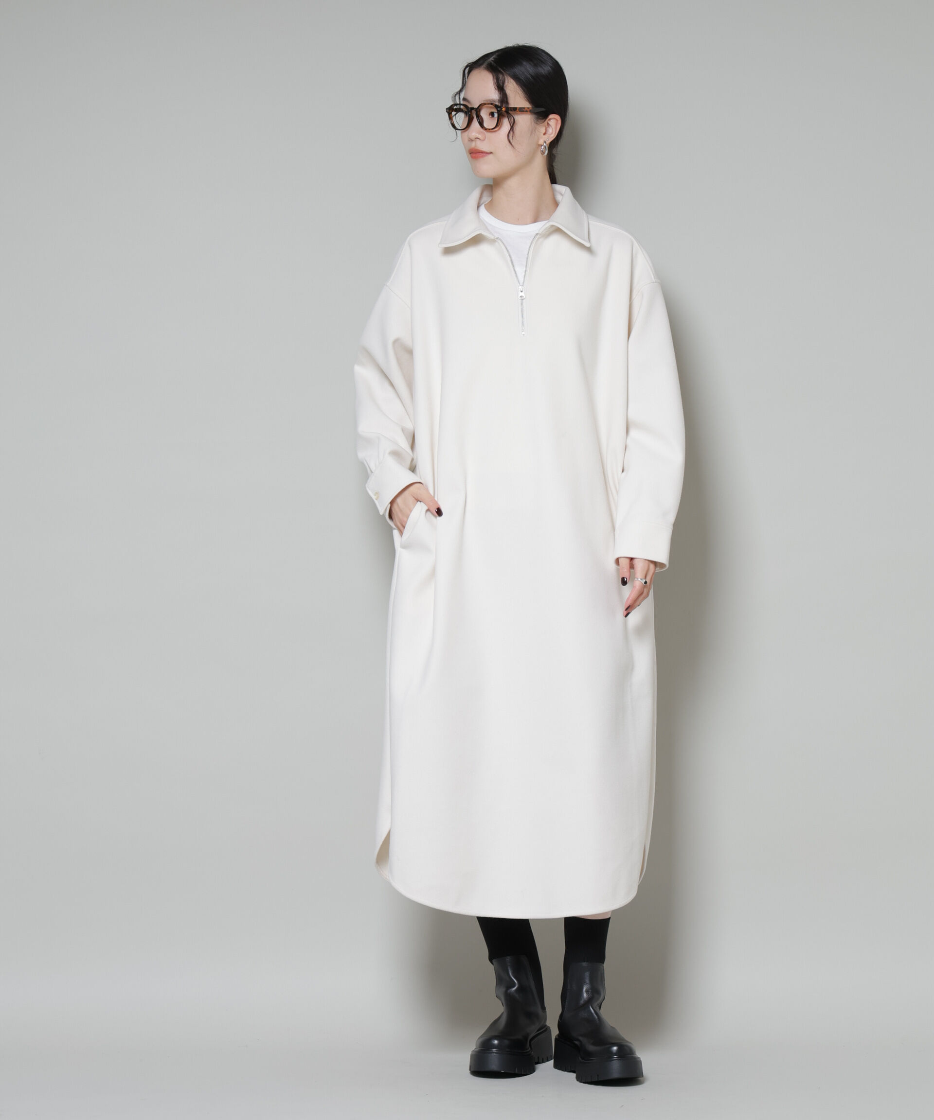 nano･universe「ソフトメルトンジャージーハーフジップワンピース」|ワンピース|