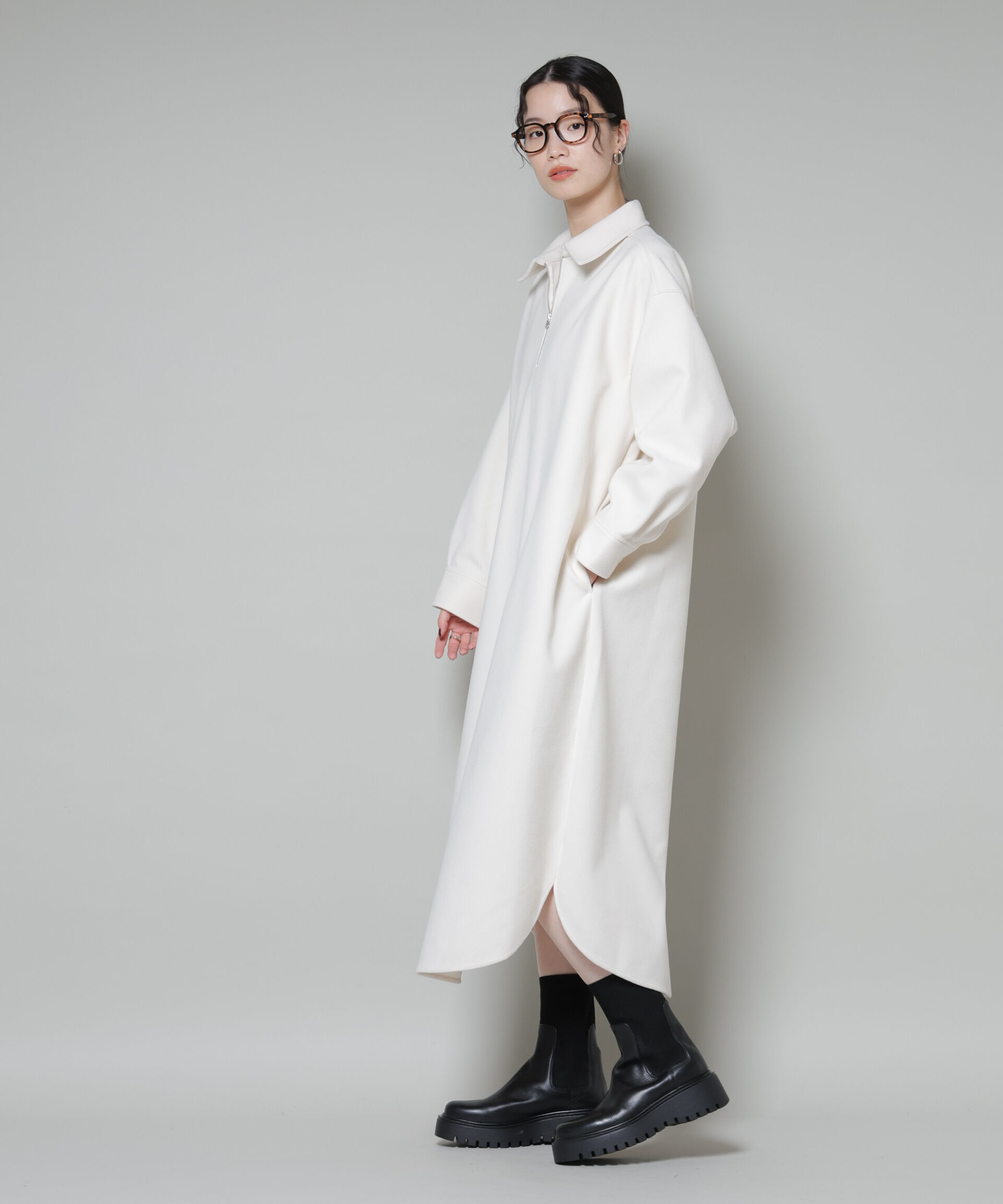 nano･universe「ソフトメルトンジャージーハーフジップワンピース」|ワンピース|