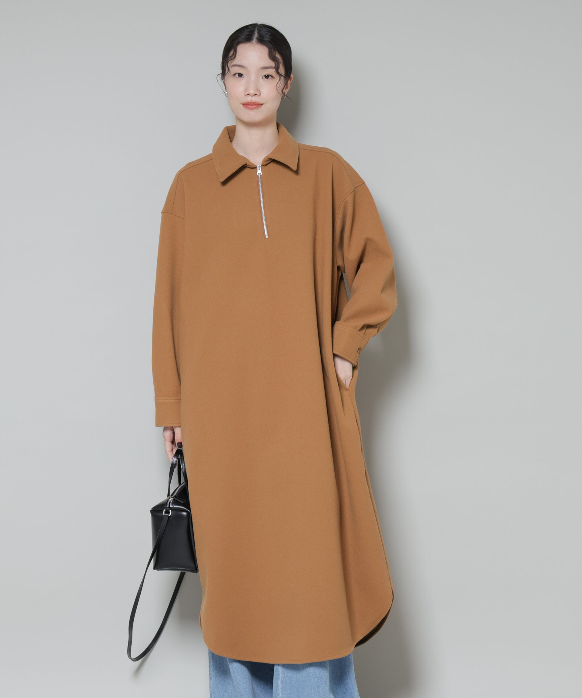 nano･universe「ソフトメルトンジャージーハーフジップワンピース」|ワンピース|