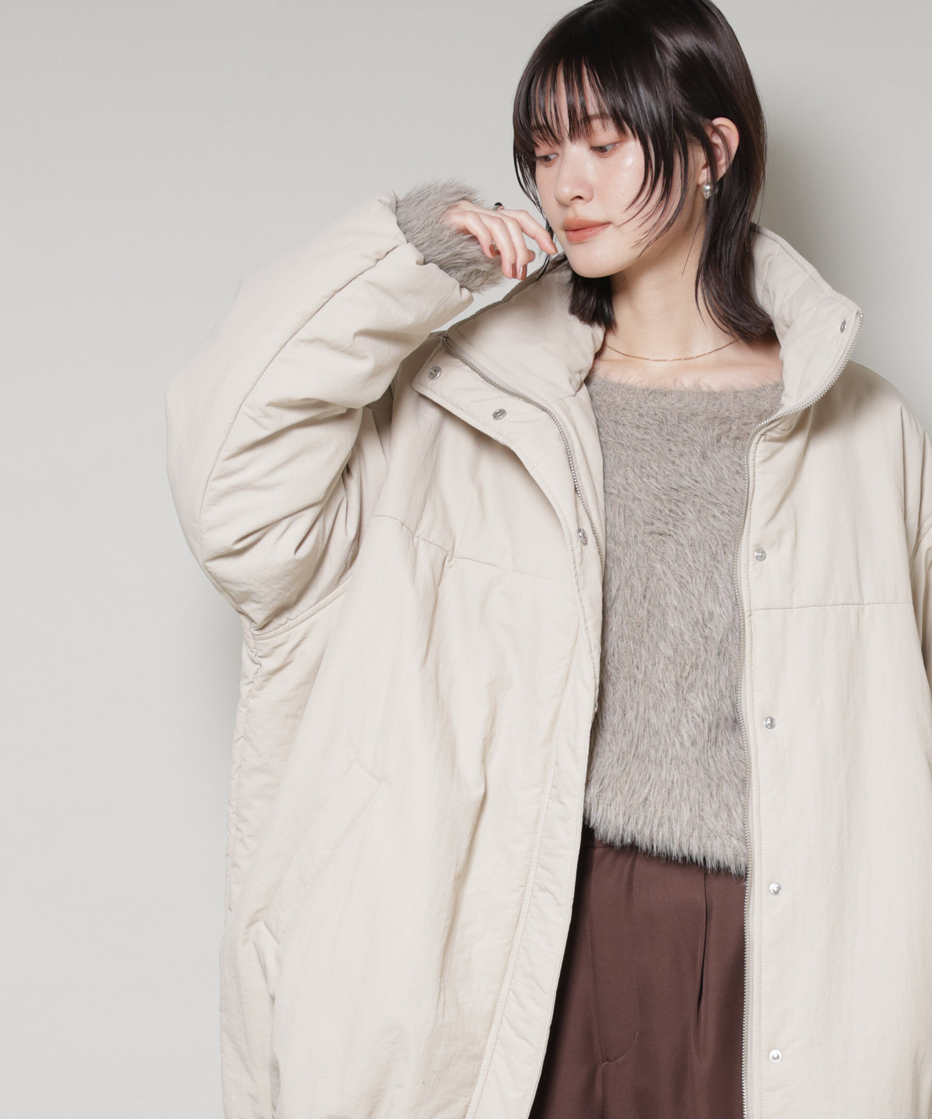 nano･universe「撥水加工 中綿スタンドオーバージップブルゾン」|ブルゾン・スタジャン|