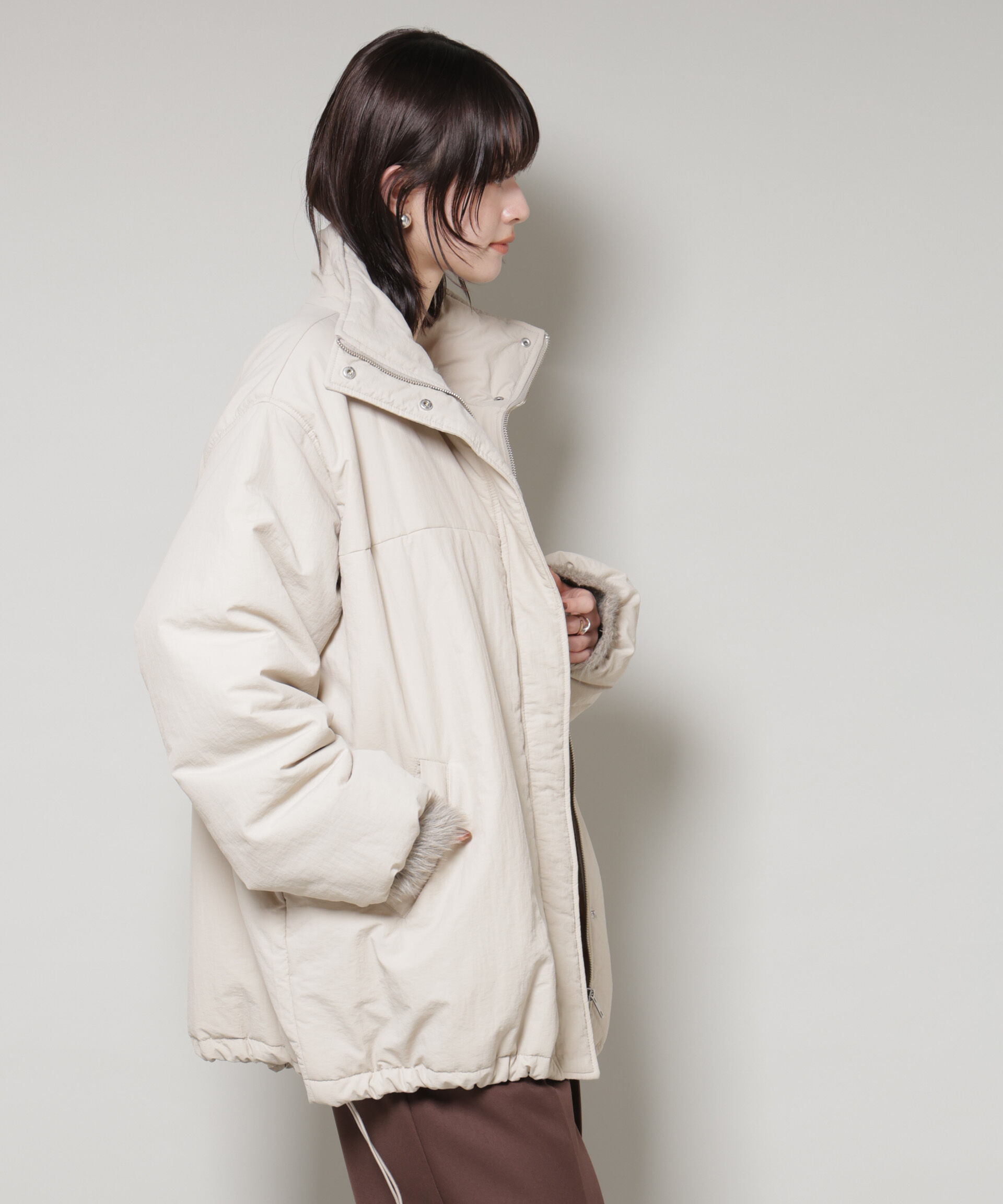 nano･universe「撥水加工 中綿スタンドオーバージップブルゾン」|ブルゾン・スタジャン|