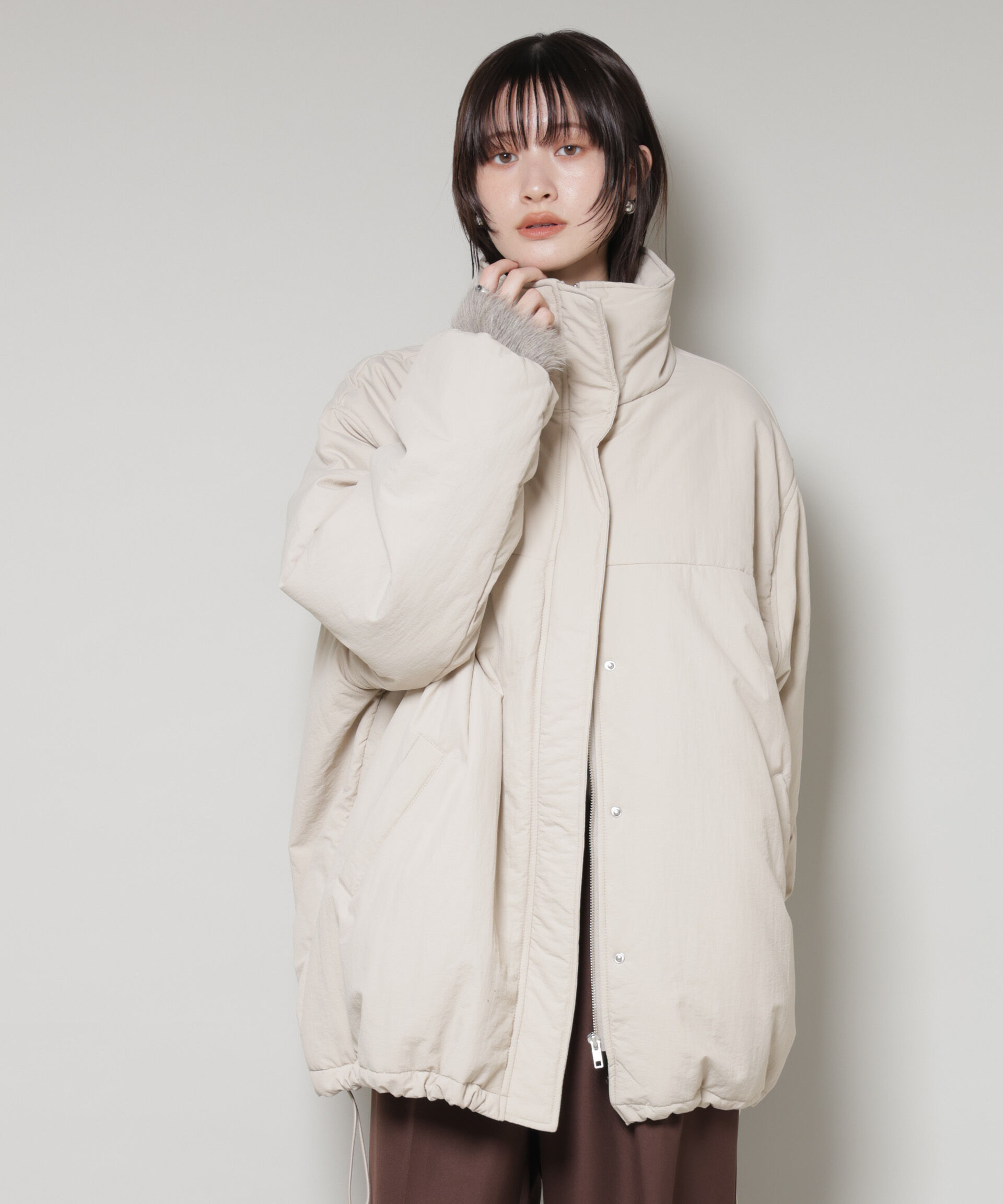 nano･universe「撥水加工 中綿スタンドオーバージップブルゾン」|ブルゾン・スタジャン|