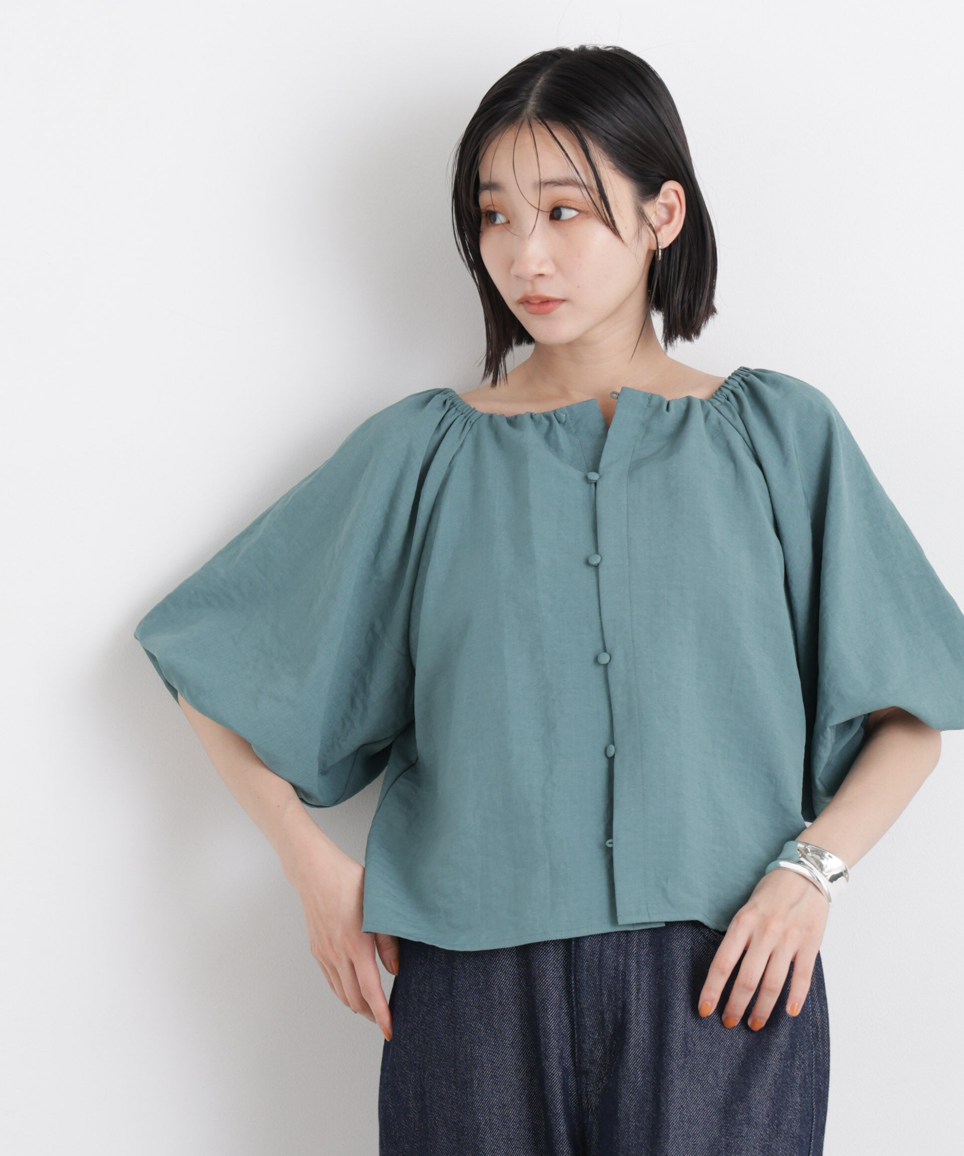 nano･universe「ﾀﾝﾌﾞﾗｰﾌﾞｯﾁｬｰ前後2wayﾎﾞﾘｭｰﾑｽﾘｰﾌﾞﾌﾞﾗｳｽ(ｾ  」|シャツ・ブラウス|