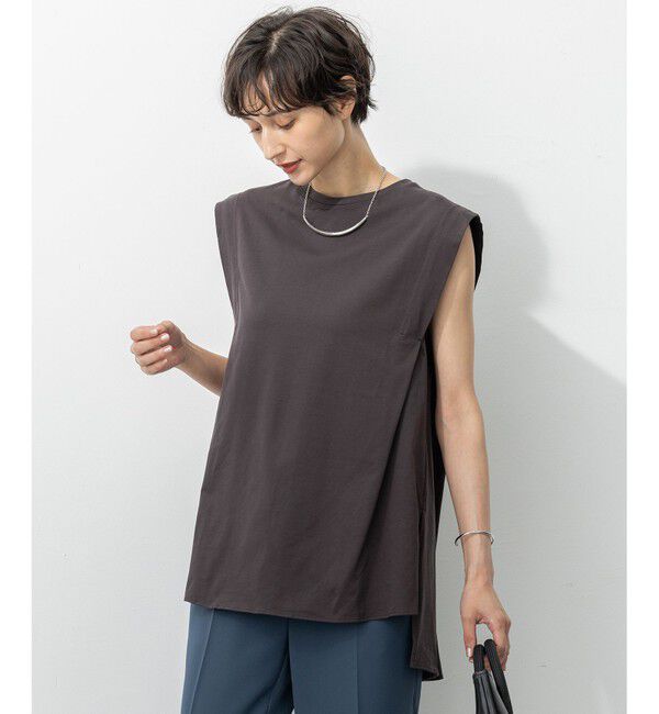 23区「【洗える】コンパクトヤーン フレアデザイン ノースリーブ カットソー」|Tシャツ・カットソー|ブラウン系