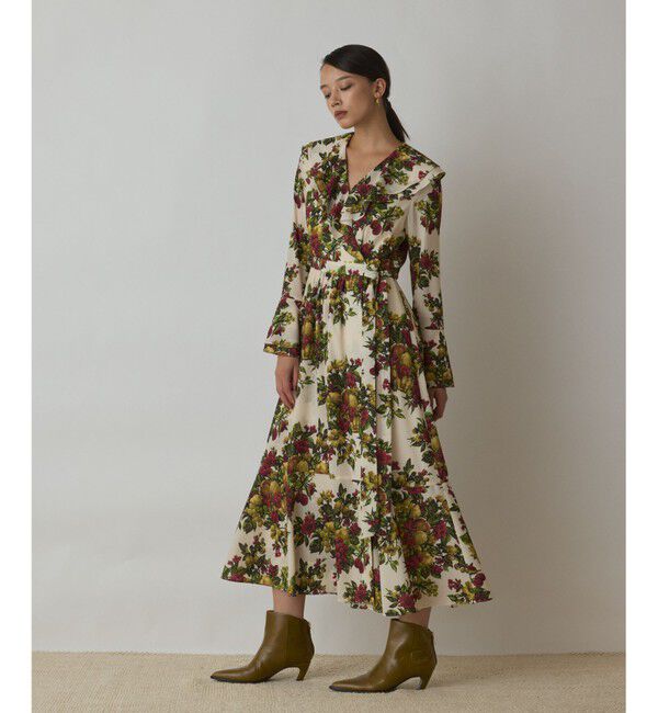 GRACE CONTINENTAL「ボタニカルベリープリントワンピース」|ワンピース|ベージュ